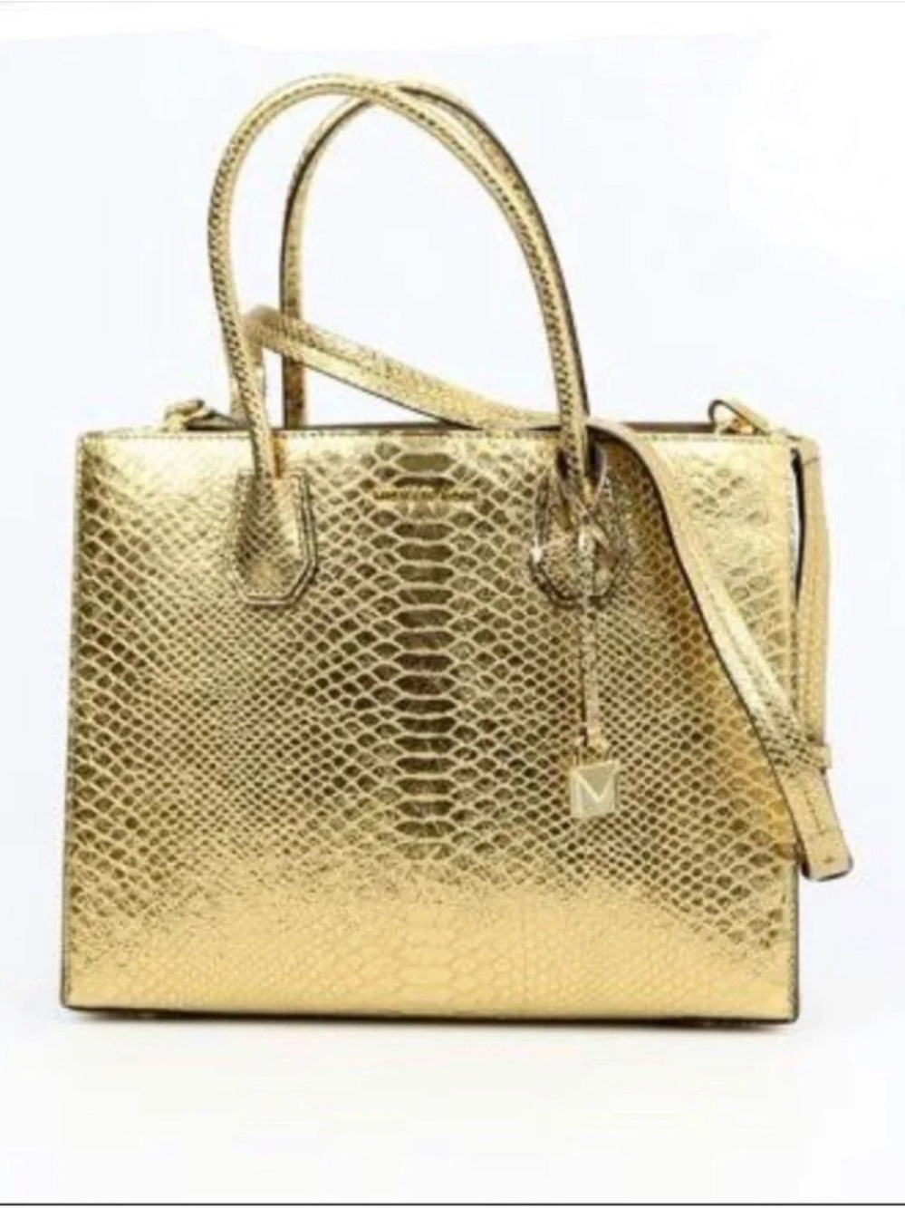 Michael Kors Metallic Gold Snake-Embossed Satchel Handbag Tote Crossbody